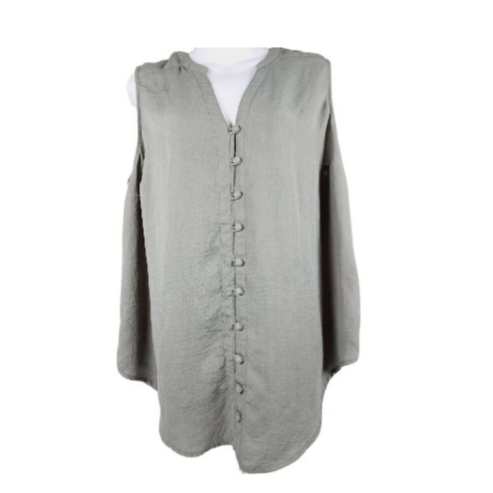 Torrid Women's Jade Green Henley Neck Sleeveless Button-Front Shirt Size 1